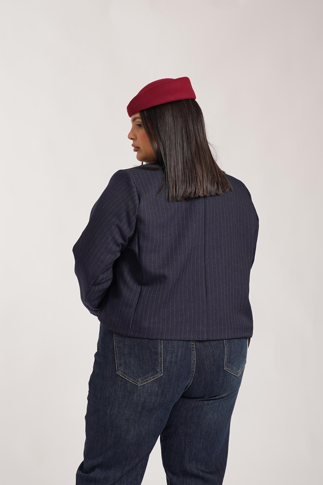 Giacca Crop Gessata Blu