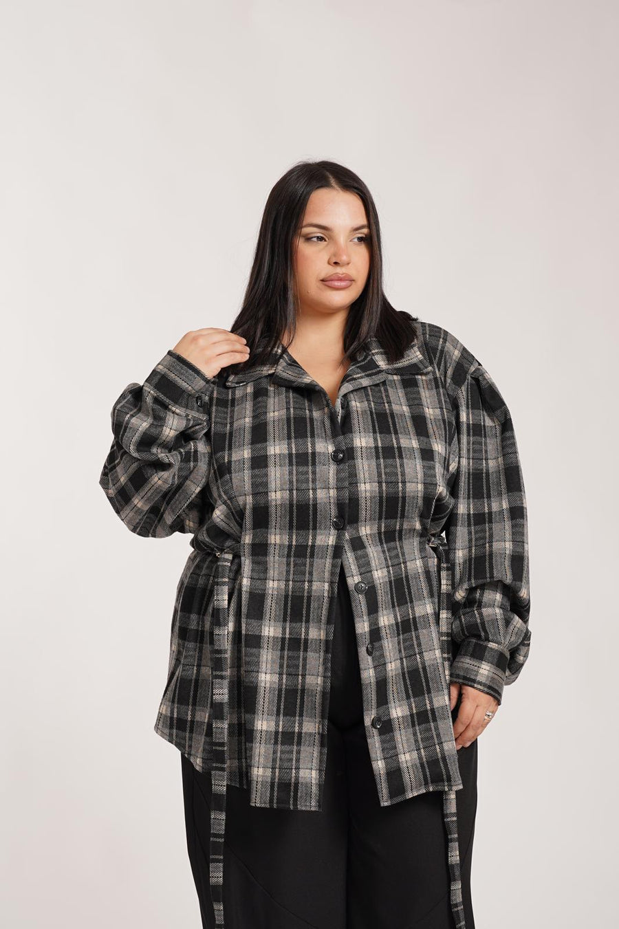 Camicia a Quadri Stringhe Nera